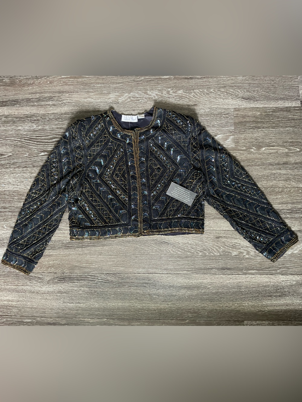 Laurence Kazar Black and Gold Embellished Trim Jacket